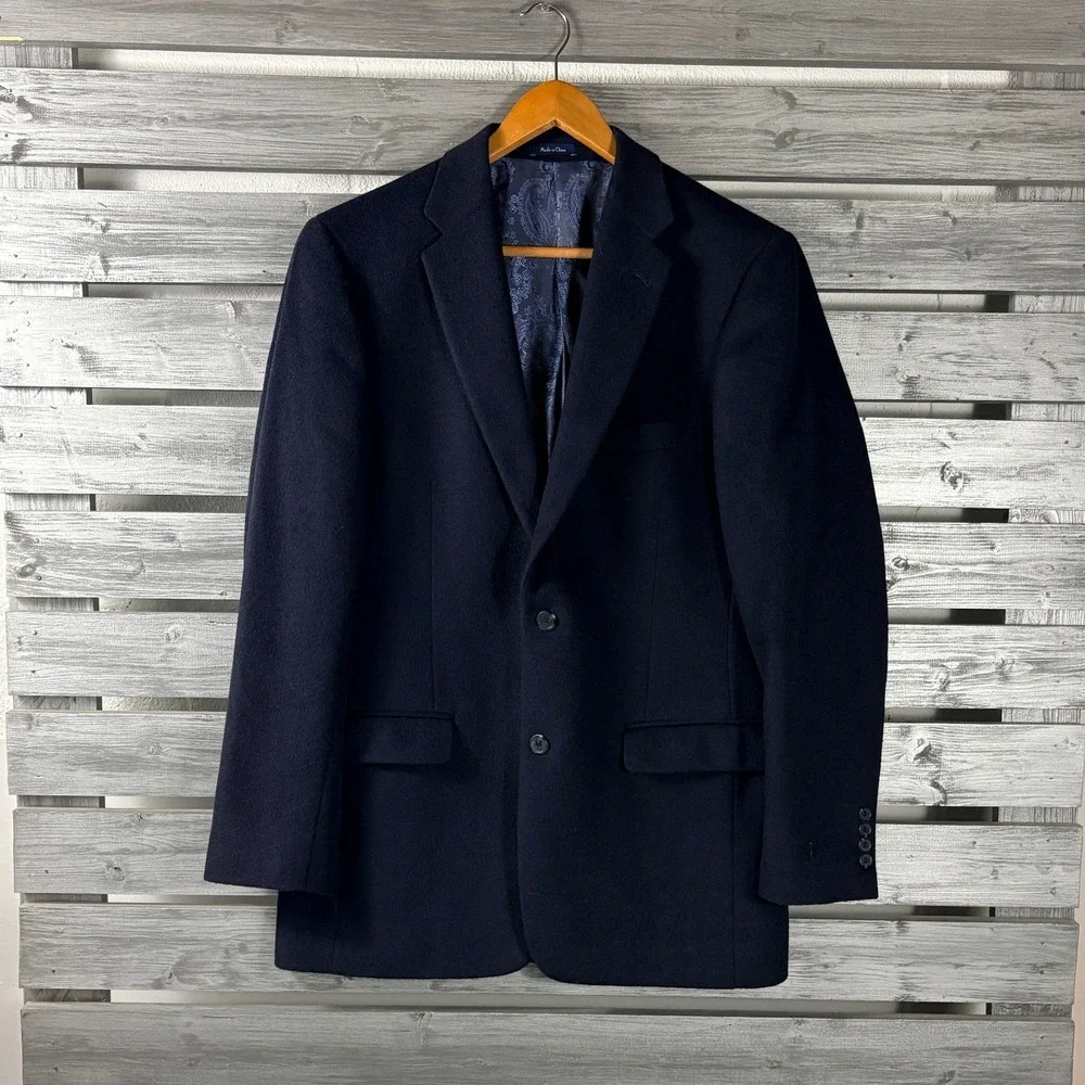 Turnbury Mens 40L Navy Blue 100% Camel Hair Blazer Sport Coat Paisley Lined NICE